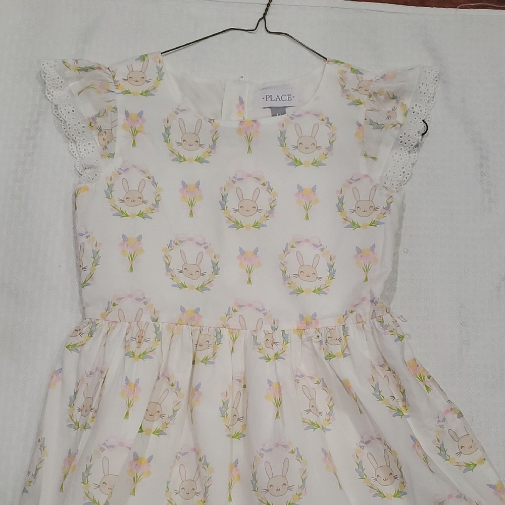 Place Girls Fit and Flare Bunny Casual Easter Dress with Flutter Sleeves Size 10 - Picture 3 of 14